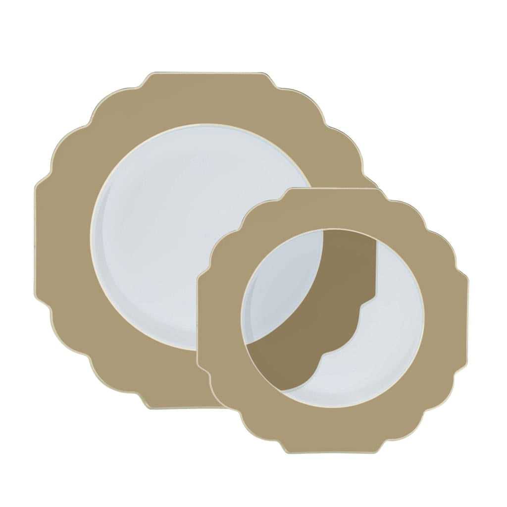 Scalloped Clear Gold Large Dinner Plastic Plates | 10 Pack
