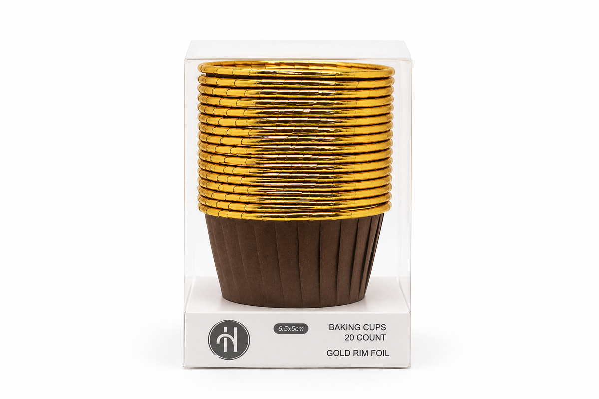 Small Brown Gold Rim Foil Muffin Baking Cups | 20 pack