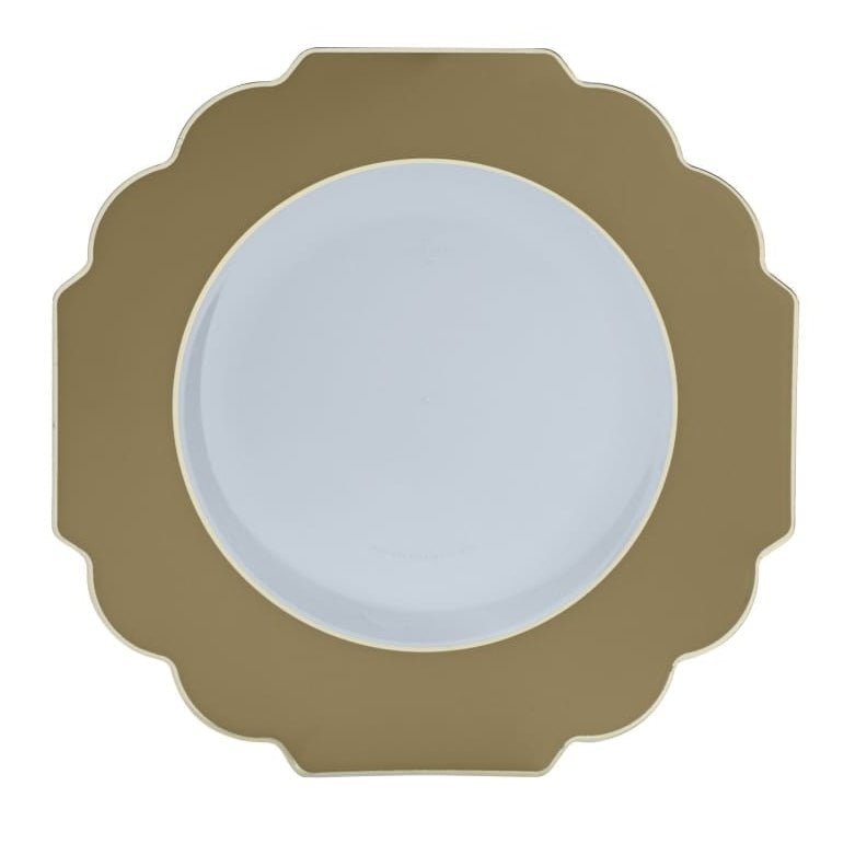 Scalloped Clear Gold Large Dinner Plastic Plates | 10 Pack