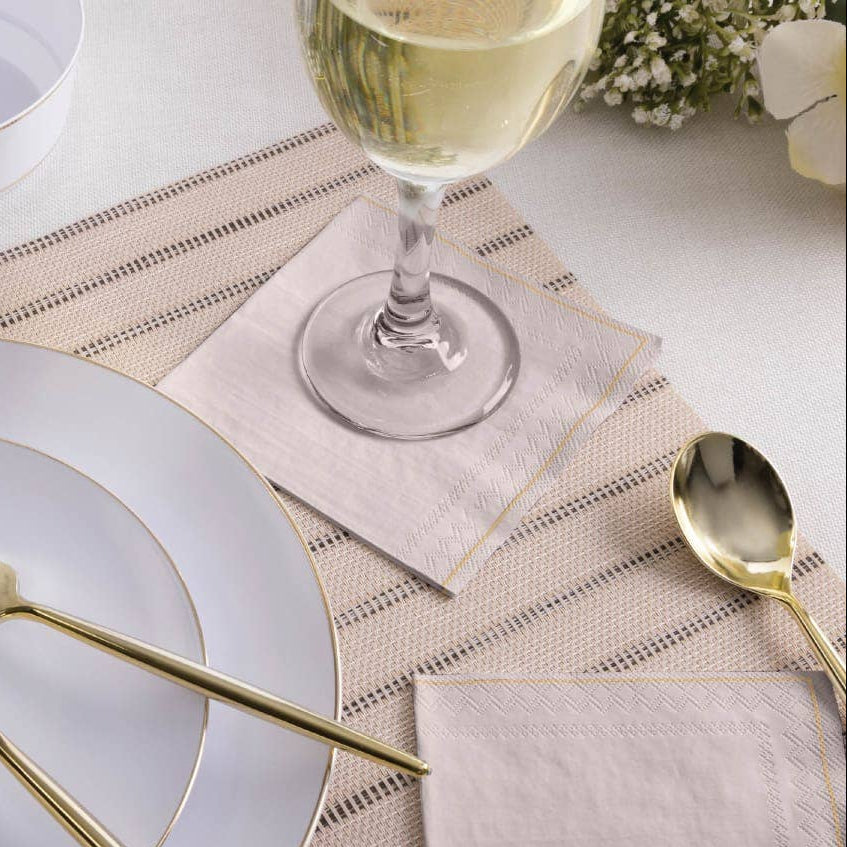 Linen Gold Stripe Cocktail Napkins | 20 Pack