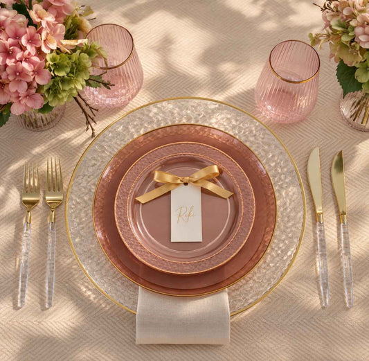 Rose Gold Stone Plastic Plates | 10 Big 10 Small