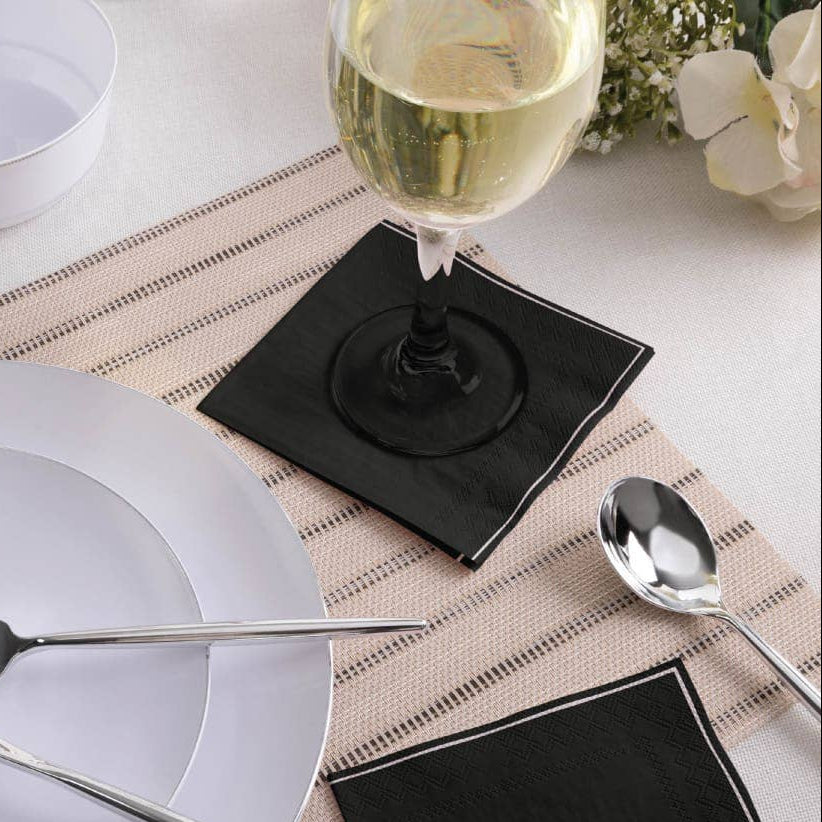 Black Gold Stripe Cocktail Napkins | 20 Pack