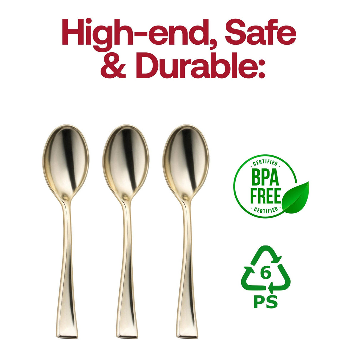 Shiny Gold Mini Plastic Spoons | 24 pack