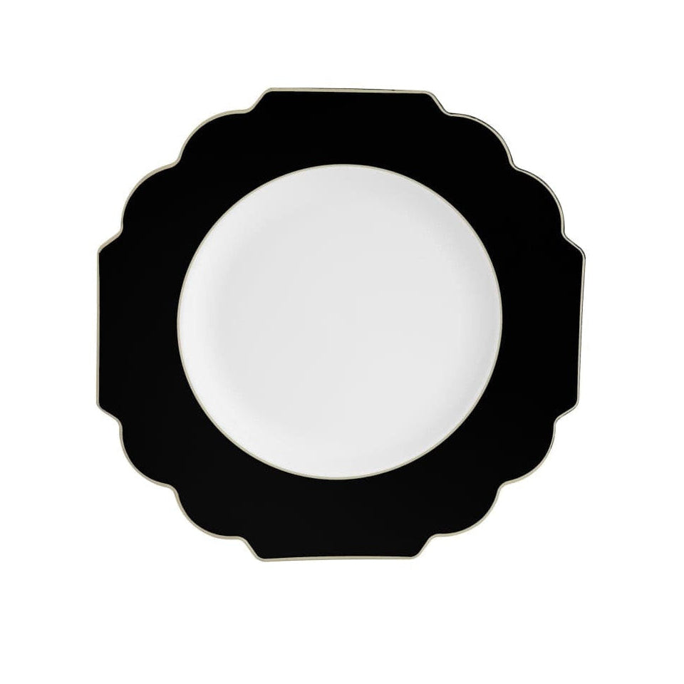 Scalloped Black Gold Appetizer Plastic Plates | 10 Pack