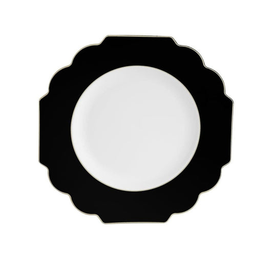 Scalloped Black Gold Appetizer Plastic Plates | 10 Pack