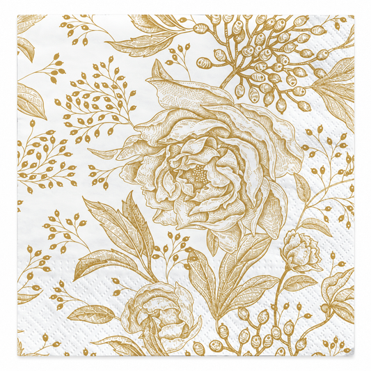 Gold Peonies Paper Napkins | 20 Pack
