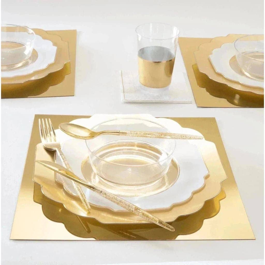 Scalloped Clear Gold Large Dinner Plastic Plates | 10 Pack