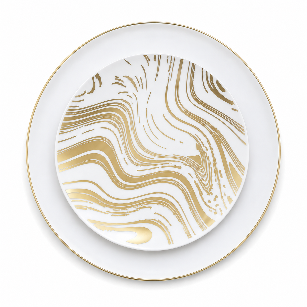 Swirl White Gold Duo | 10 Big 10 Small Plastic Plates
