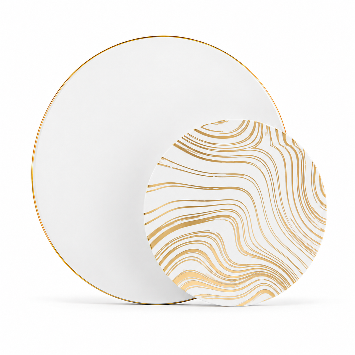 Swirl White Gold Duo | 10 Big 10 Small Plastic Plates